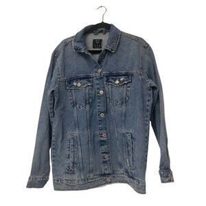 Bershka Womens Denim Jean Jacket Medium M Blue 100% Cotton Oversized NWOT